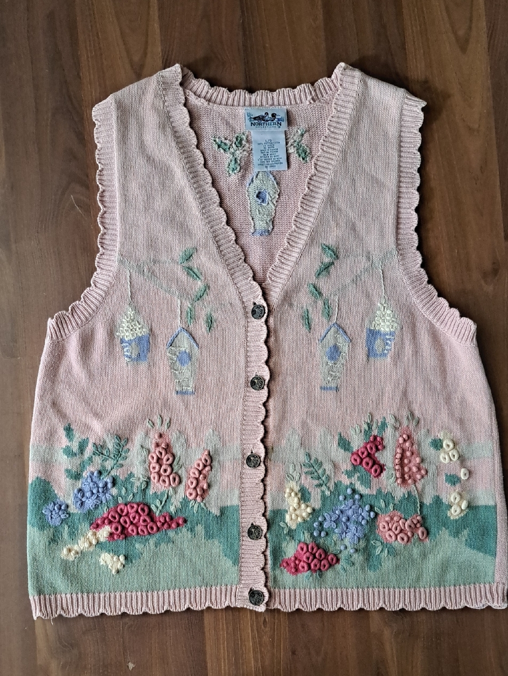 Vintage Pink Embroidered Garden Sweater Vest